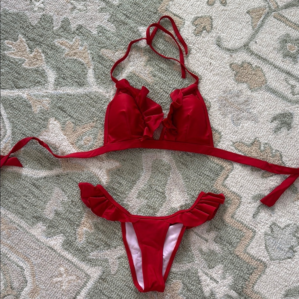 Vibrant Red Ruffled Bikini
